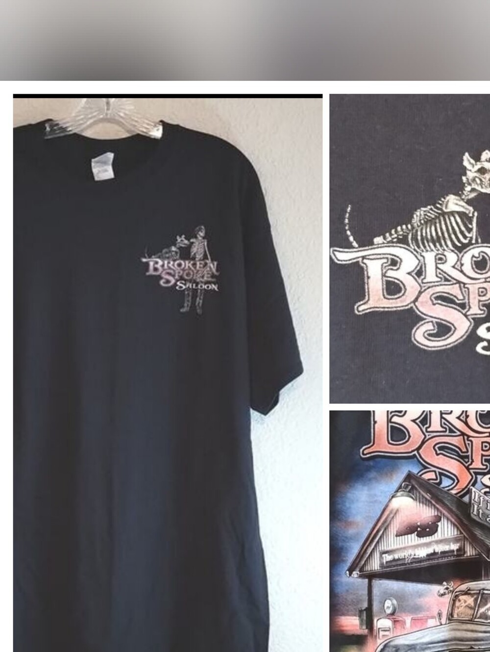 NEW Broken Spoke Saloon Biker Bar Skeleton & Dog Biker Black Gildan T-Shirt XL